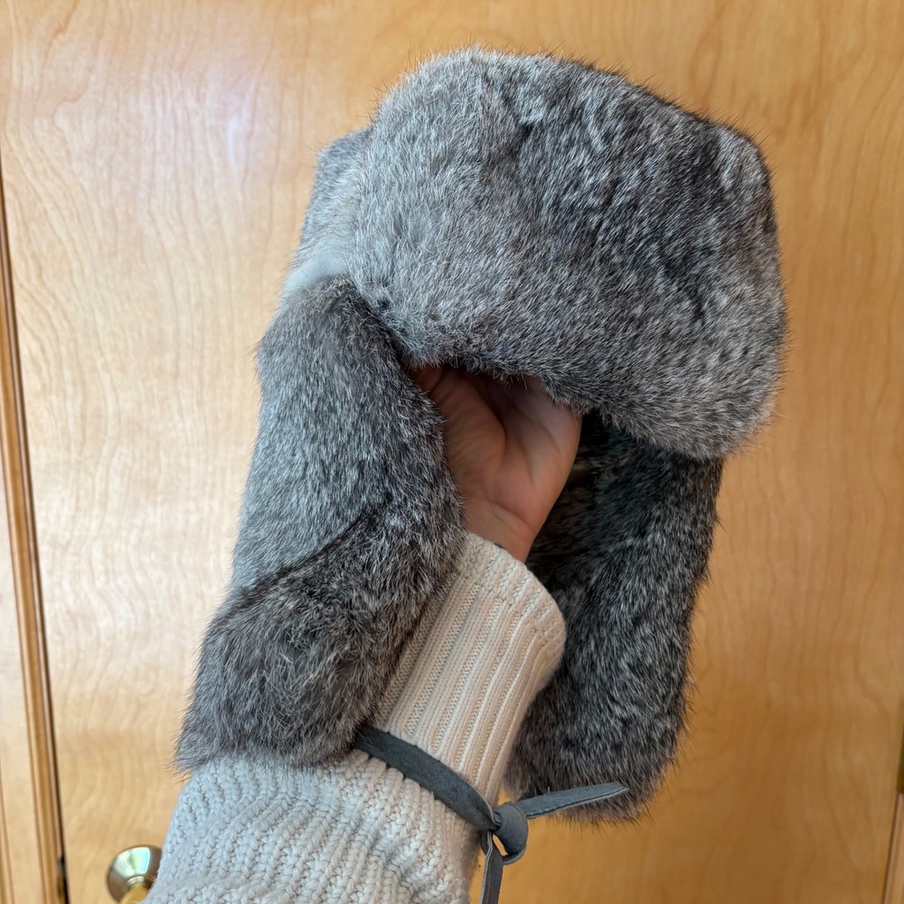 Mad Bomber Trapper Hat Unisex XL Grey Natural Rabbit Fur Ear Flaps Ushanka